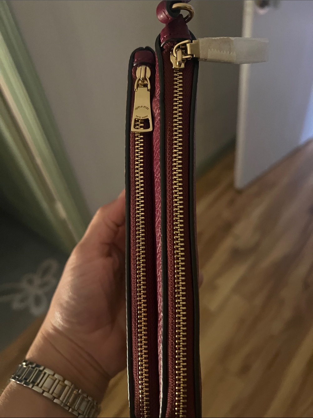 Coach Signature Canvas Wristlet in Brown with Burgundy Trim - Picture 4 of 14